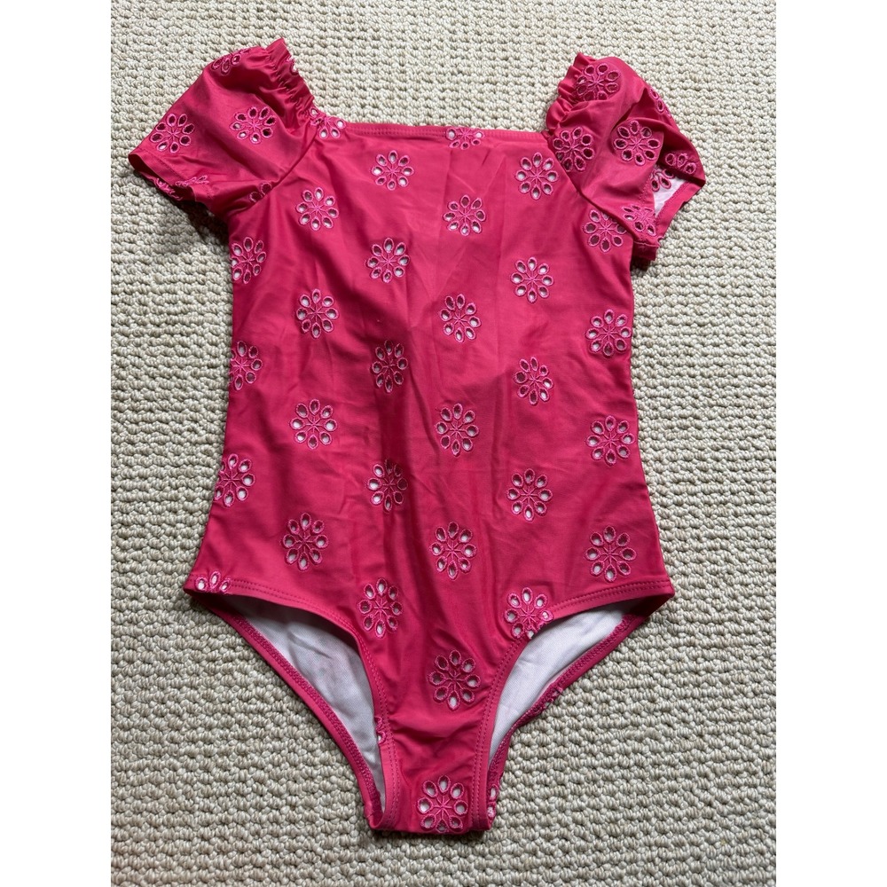 Crown & Ivy Baby One Piece Swimsuit Size 10 Red Broderie Ruffled Bathing Suit‎